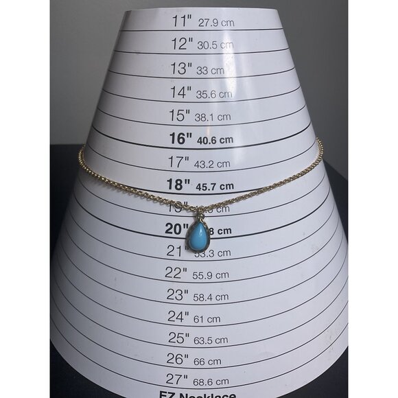 Gold Tone Chain Necklace With Turquoise Colored Teardrop Pendant - Picture 2 of 5